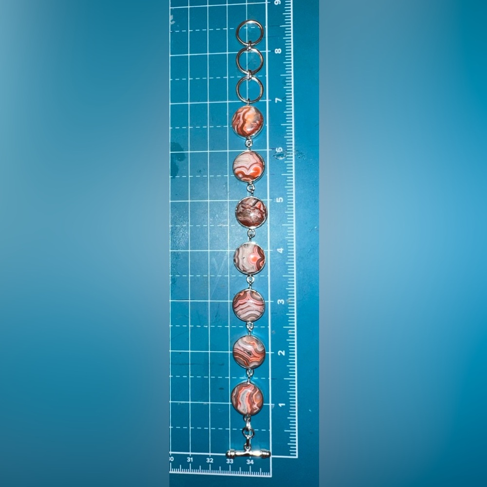 Solid Sterling Silver Crazy Lace Agate Bracelet. - image 4